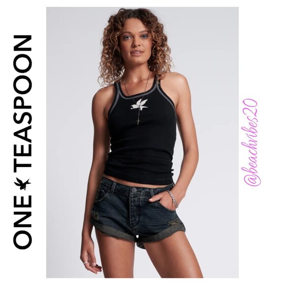 ONE TEASPOON Bandits Low Waist Denim Shorts Archived Fox Black NWT - Picture 1 of 14